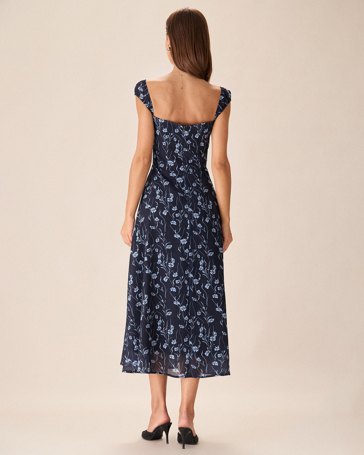 Navy Floral Midi Dress