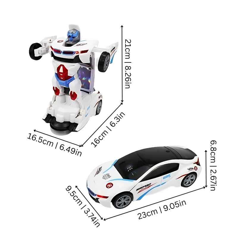2-in-1 Car-to-Robot Transformer Toy with Lights and Sounds for Kids – Multi-Colored, Durable Plastic, Ages 3+