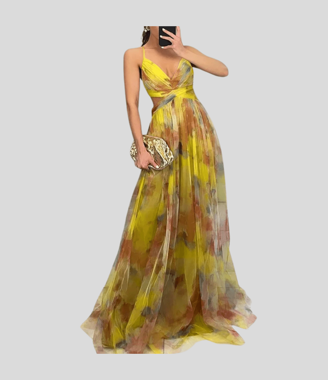 Floral Orange Maxi Dress - Ruffle Strap, Square Neck — Floral Yellow