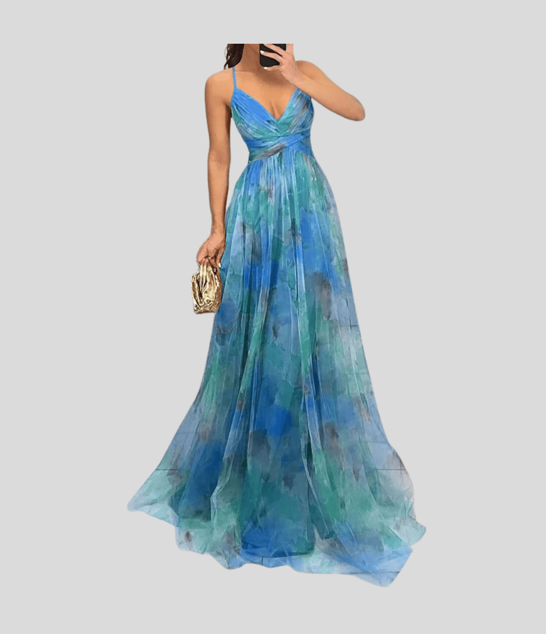Floral Orange Maxi Dress - Ruffle Strap, Square Neck — Floral Blue