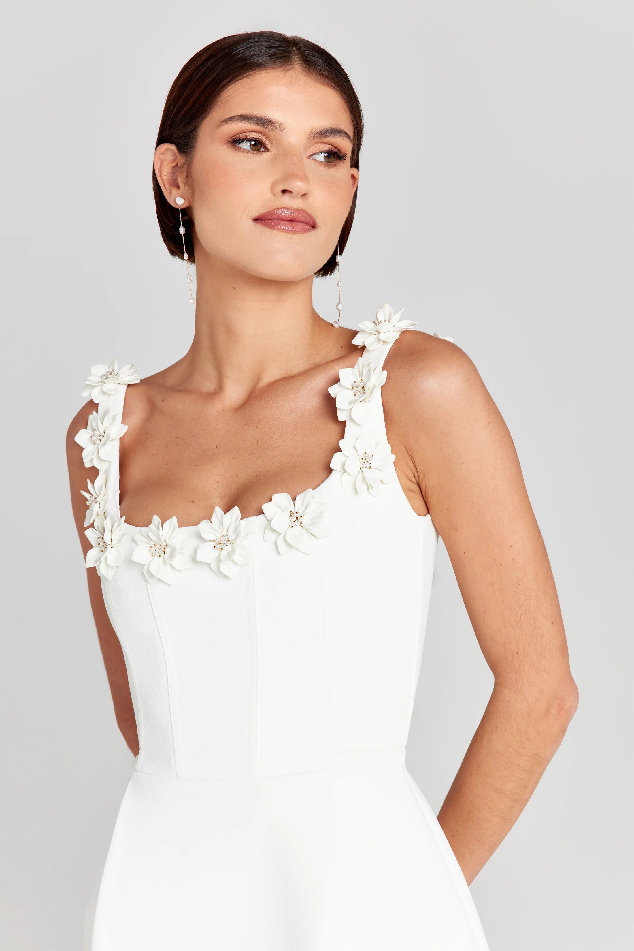 Monochrome Floral Appliqué A-Line Mini Dress