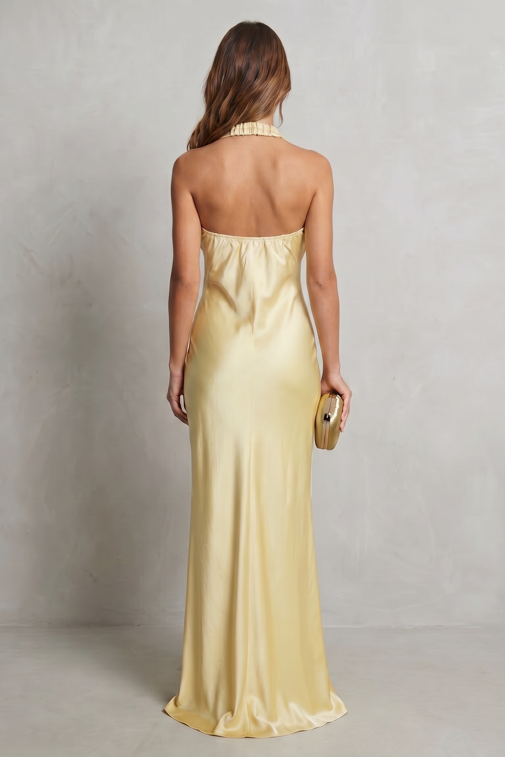 Yellow Off-Shoulder Satin Maxi Dress for Elegant Evenings