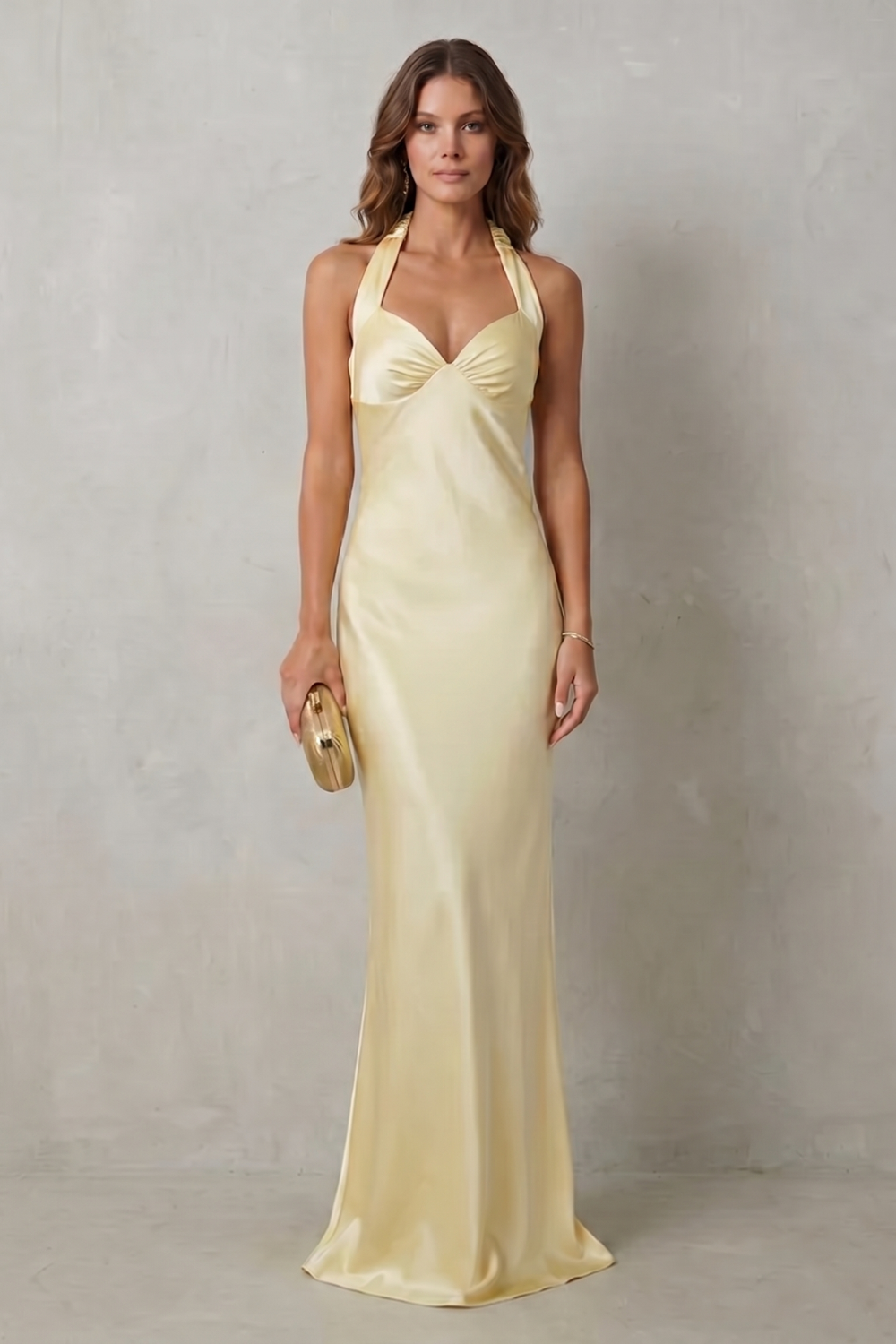 Yellow Off-Shoulder Satin Maxi Dress for Elegant Evenings