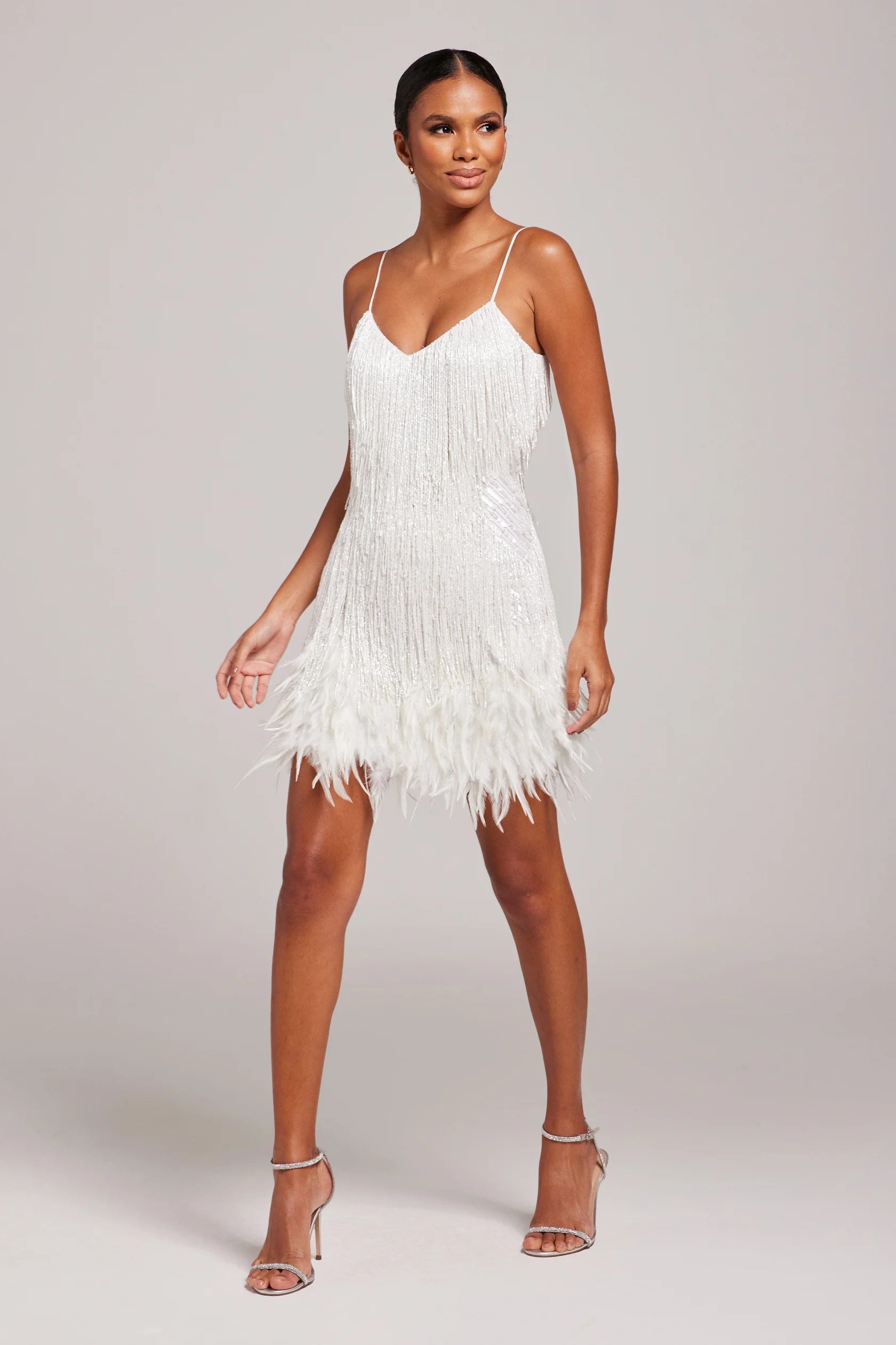 White Feather Fringe Mini Dress for Effortless Occasions