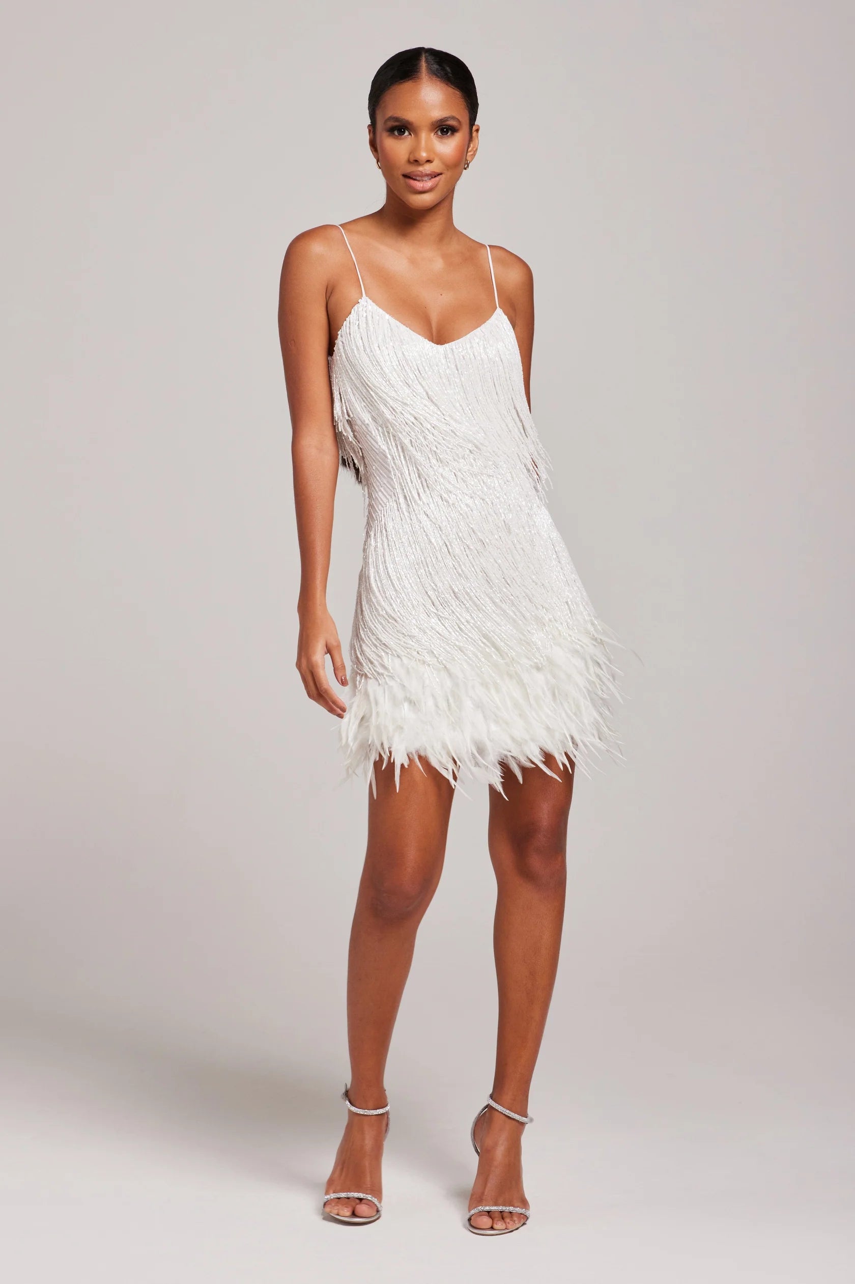 White Feather Fringe Mini Dress for Effortless Occasions