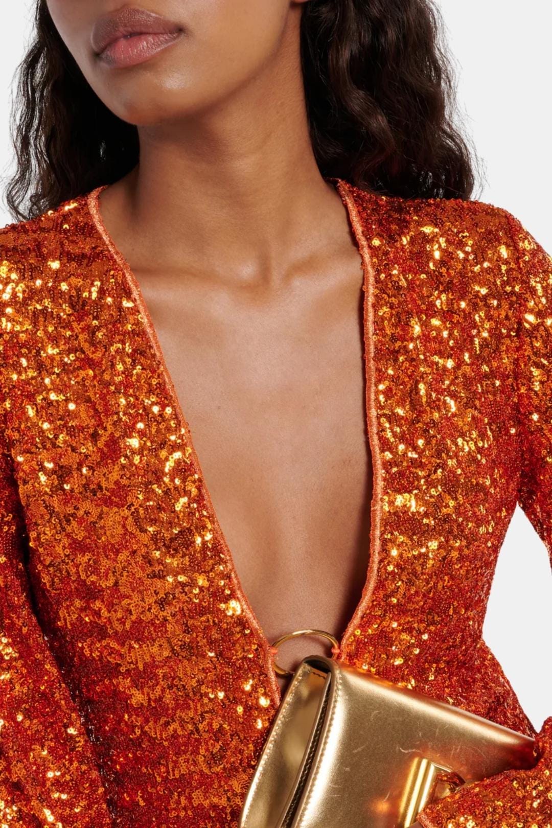 Green Sequin Mini Dress – Elegant V-Neck Long Sleeve