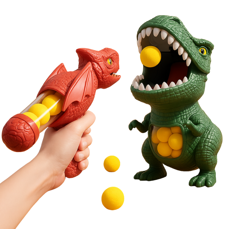 Dinosaur Blasting Game for Kids with Soft Foam Balls – Active Indoor & Outdoor Play, Includes Dino Target, No Batteries Required