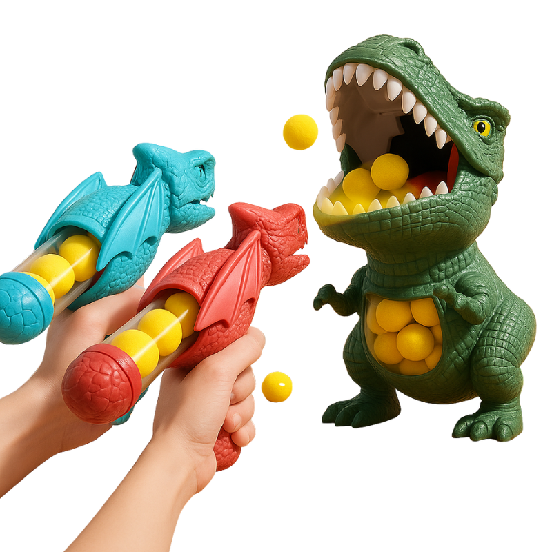 Dinosaur Blasting Game for Kids with Soft Foam Balls – Active Indoor & Outdoor Play, Includes Dino Target, No Batteries Required
