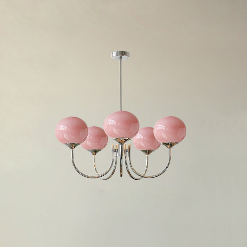 Elegant Modern Brass Chandelier Light with Pink Glass Shades for Dining Room 3