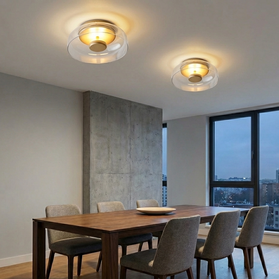 Modern Glass Flush Mount Ceiling Light Fixture with LED Illumination - Smoked Amber Shade