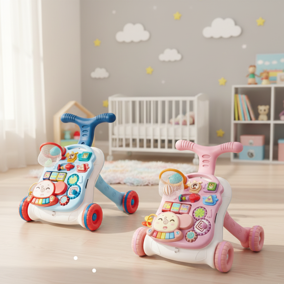 3-in-1 Baby Walker with Activity Center and Adjustable Speed – Infant Walker with Wheels in Blue and Pink Options
