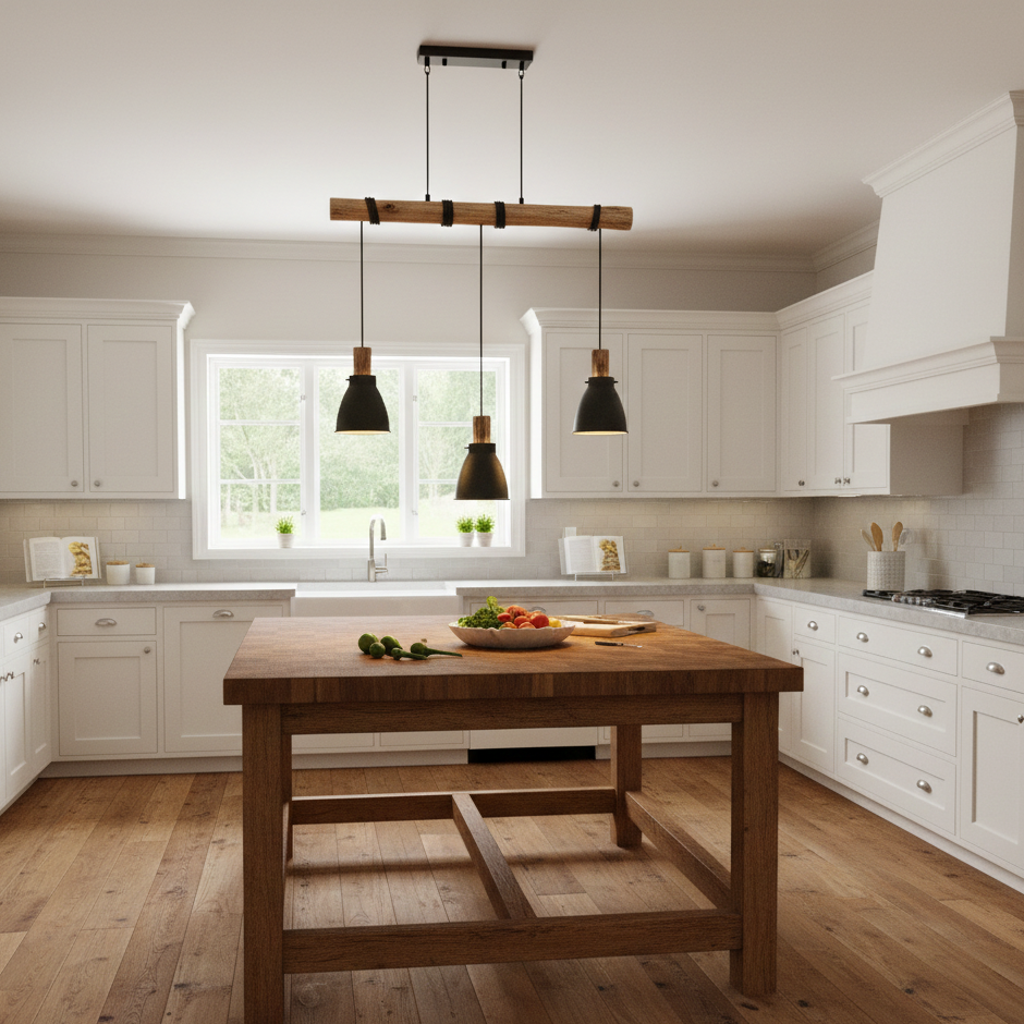 Rustic Black Pendant Light - 4-Light Kitchen Ceiling Fixture with Adjustable Shades