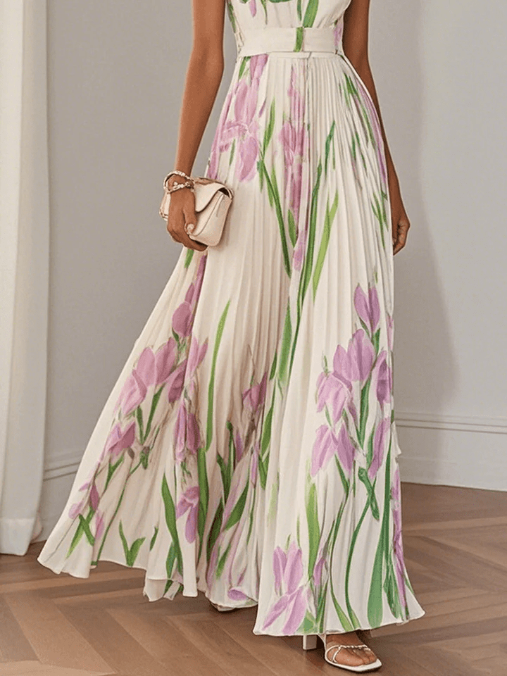 White Chiffon Maxi Dress - Sleeveless A-Line for Summer