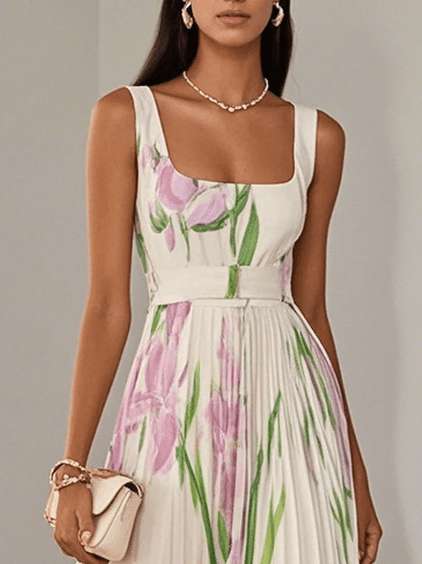 White Chiffon Maxi Dress - Sleeveless A-Line for Summer