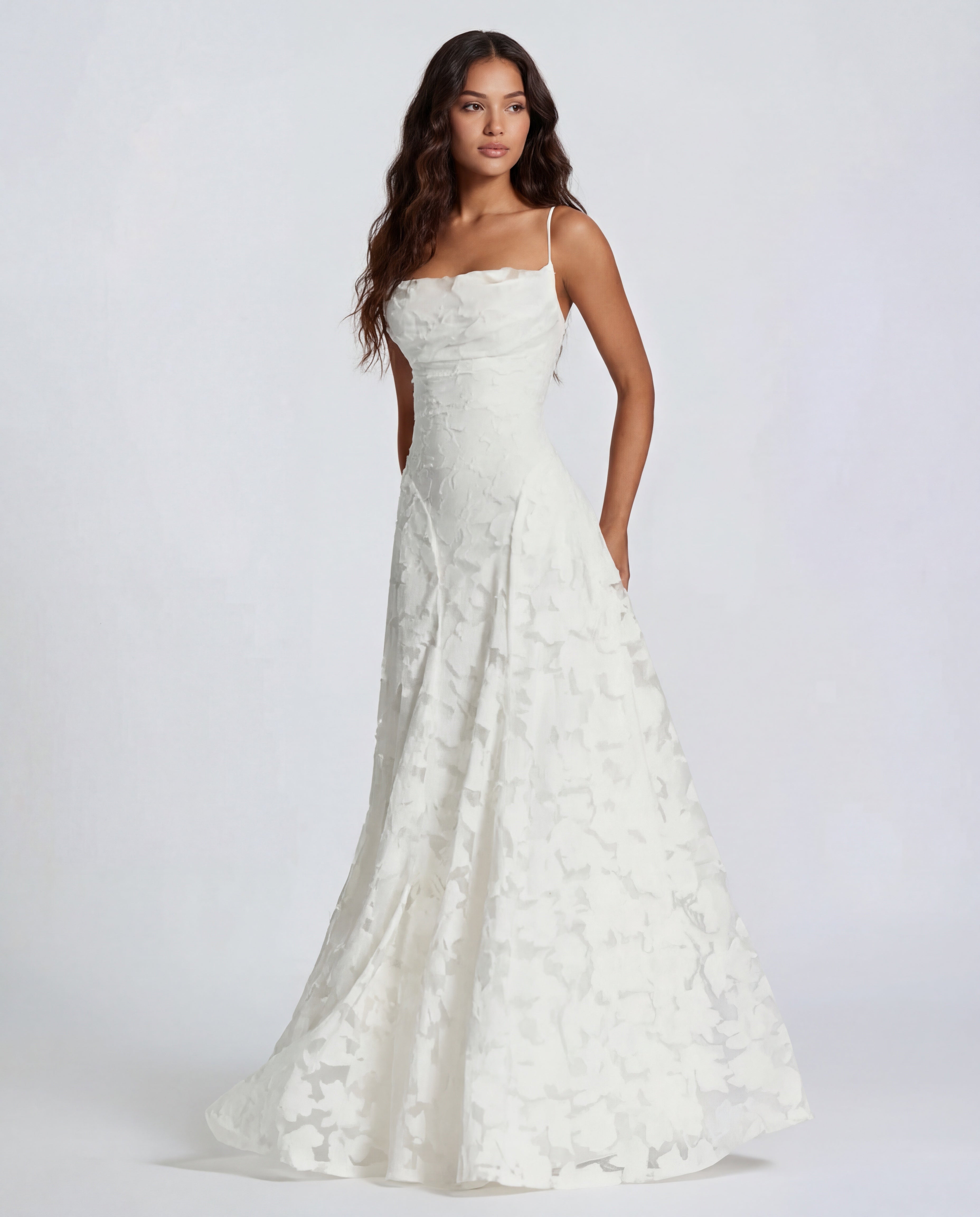 Pink Floral Lace Maxi Dress with Spaghetti Straps — White