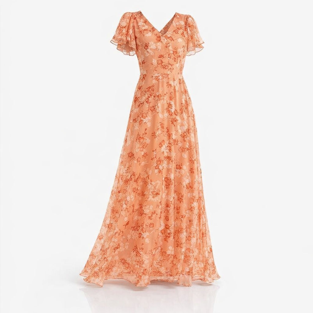 Orange Midi Dress, Elegant Tummy Control Design — Orange