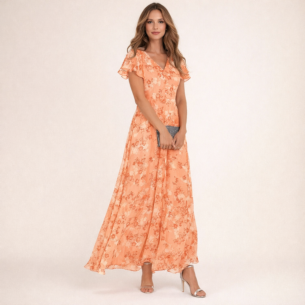 Orange Midi Dress, Elegant Tummy Control Design
