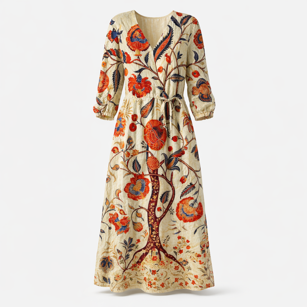 Floral Midi Dress - Bohemian Style, Relaxed Fit