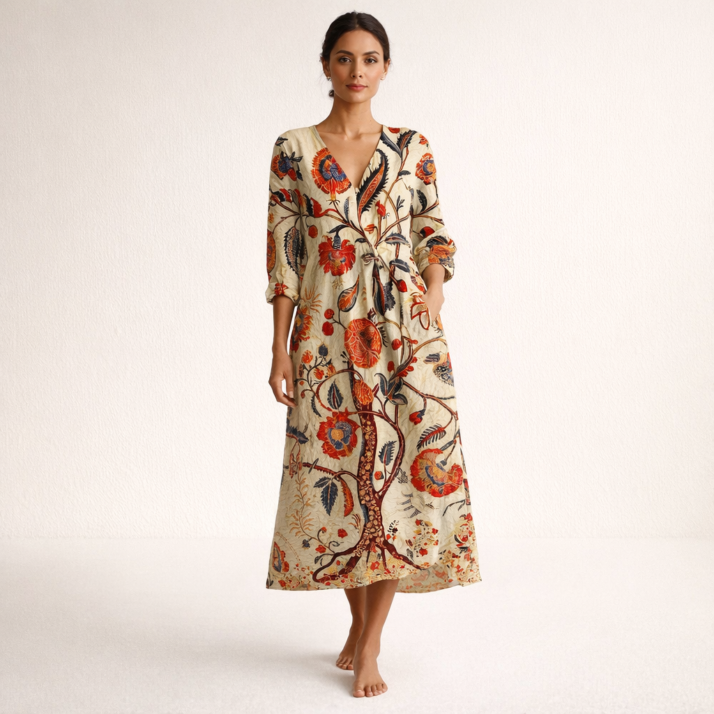 Floral Midi Dress - Bohemian Style, Relaxed Fit