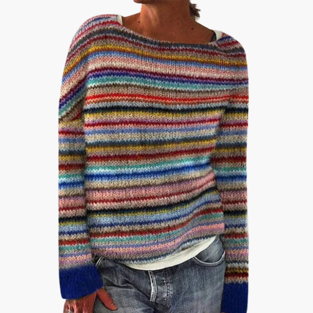Women's striped sweater with round neck and long sleeves