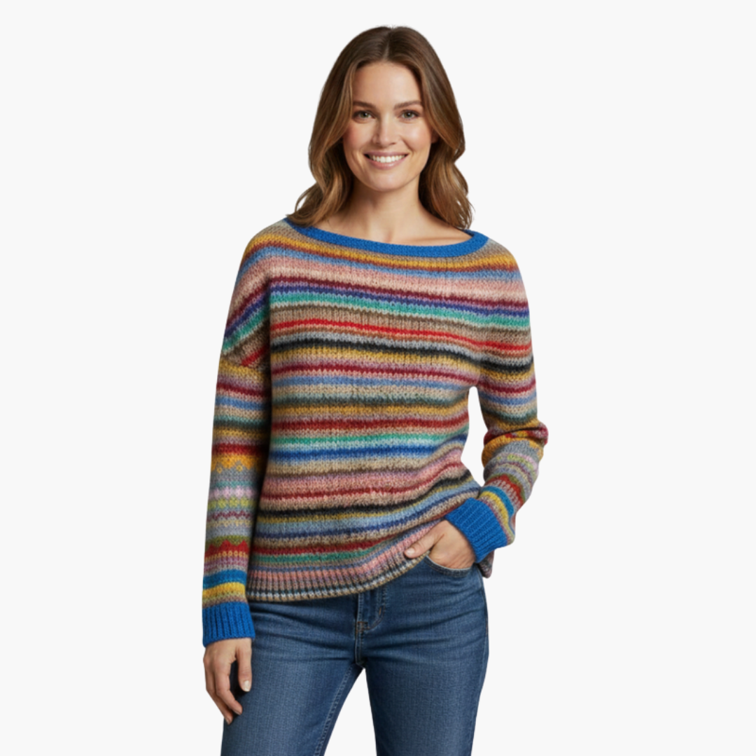 Women's striped sweater with round neck and long sleeves