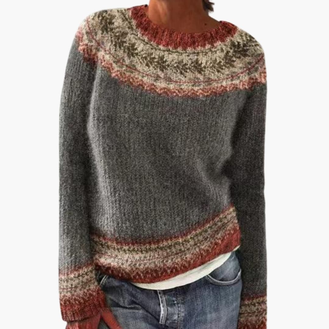 Women's striped sweater with round neck and long sleeves