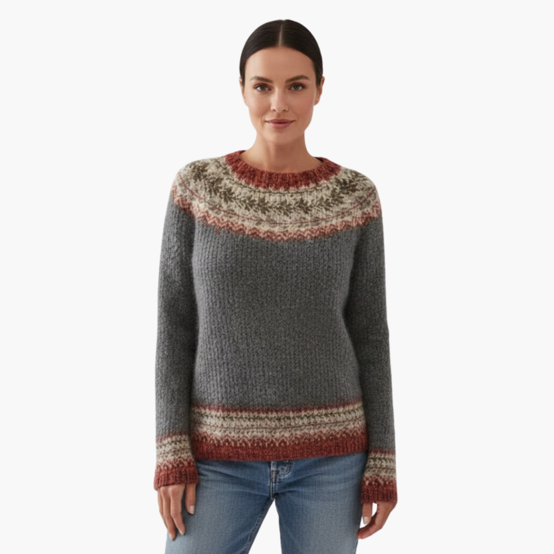 Women's striped sweater with round neck and long sleeves