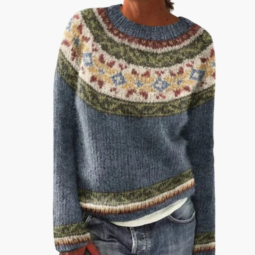 Women's striped sweater with round neck and long sleeves