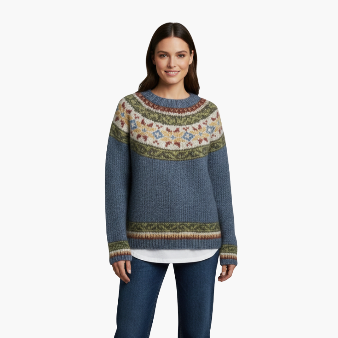 Women's striped sweater with round neck and long sleeves