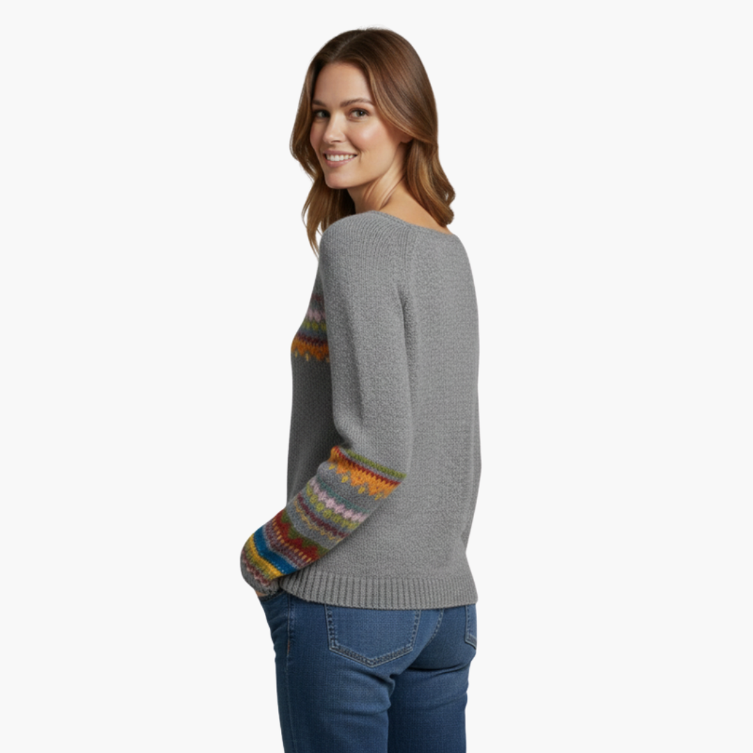 Women's striped sweater with round neck and long sleeves