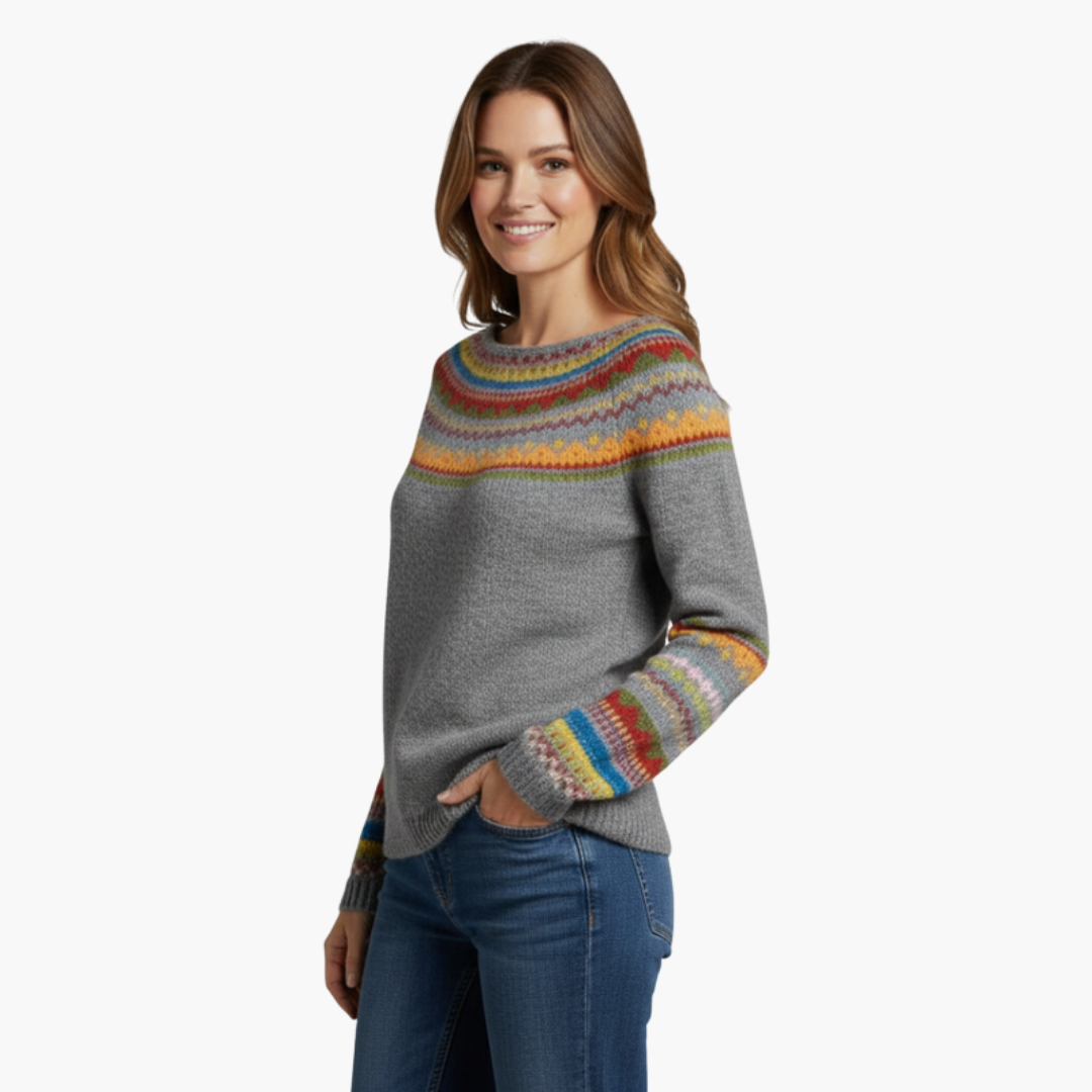 Women's striped sweater with round neck and long sleeves