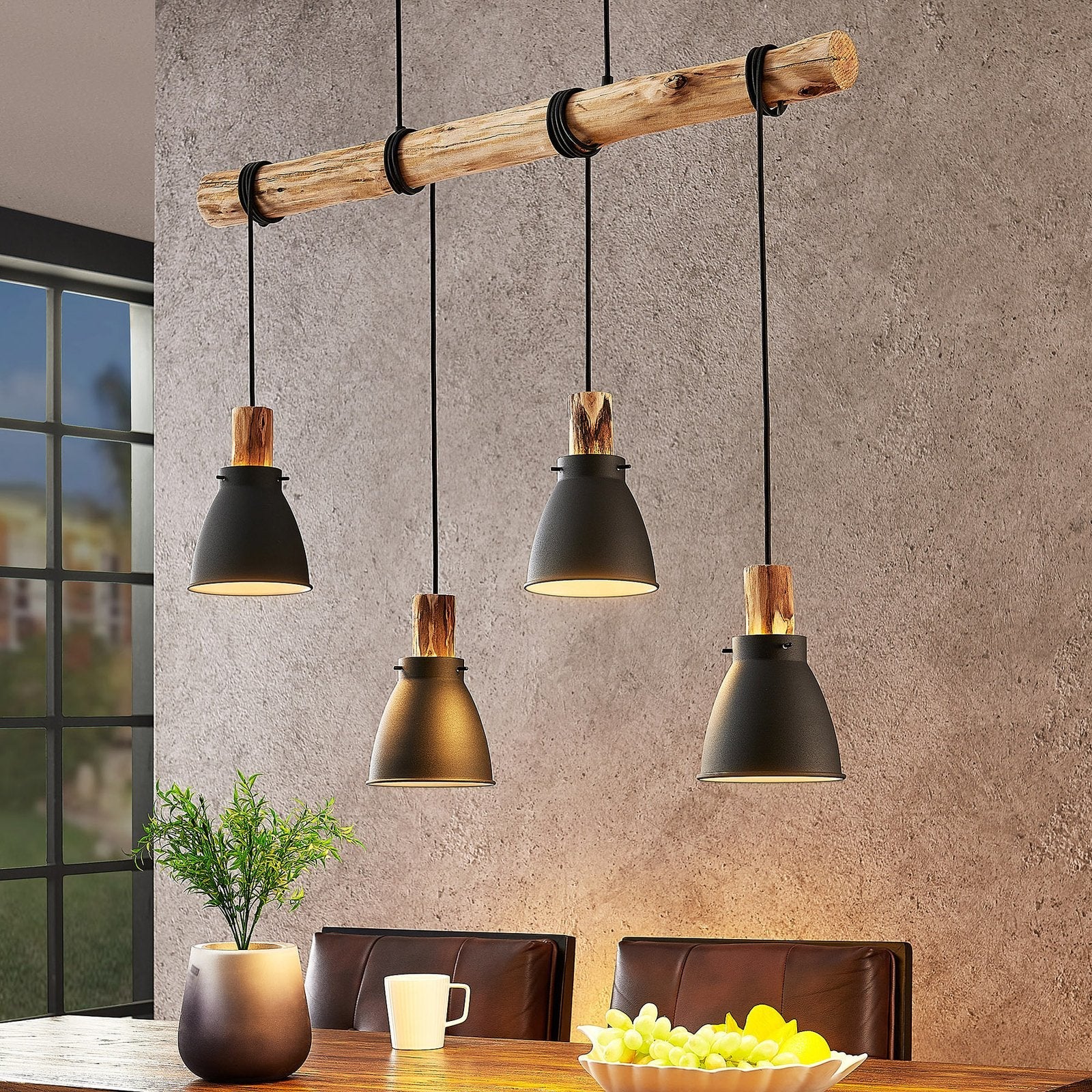 Rustic Black Pendant Light - 4-Light Kitchen Ceiling Fixture with Adjustable Shades 0
