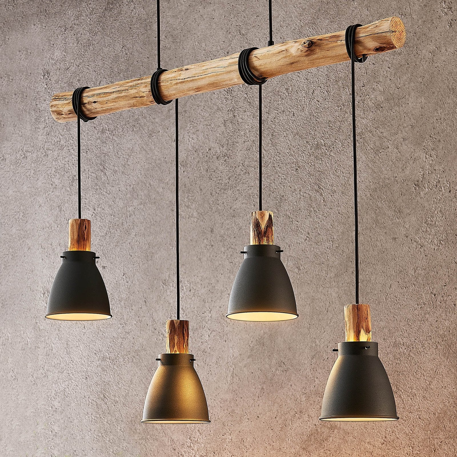 Rustic Black Pendant Light - 4-Light Kitchen Ceiling Fixture with Adjustable Shades 1