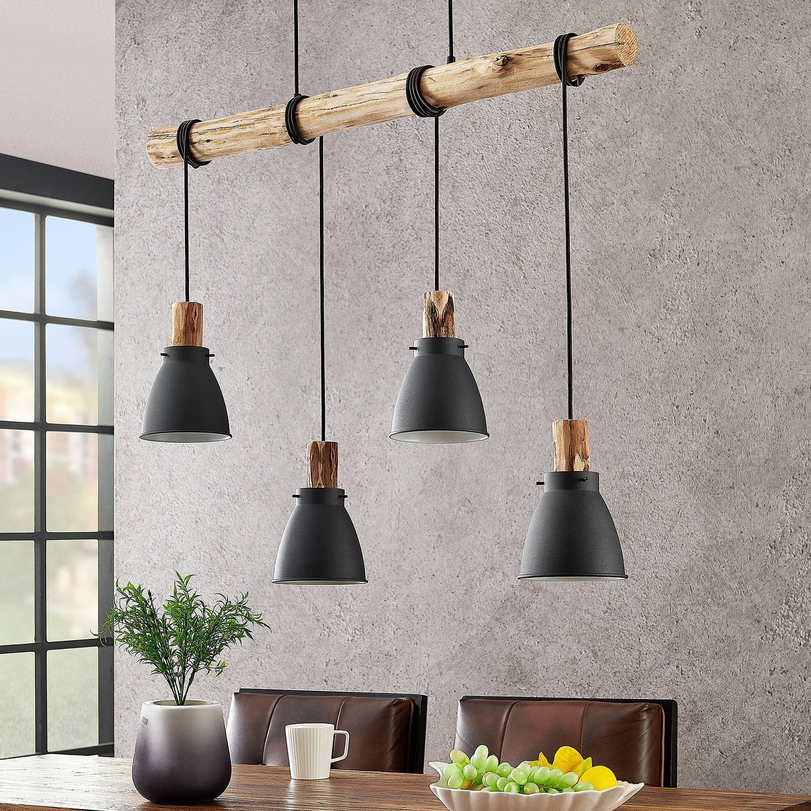 Rustic Black Pendant Light - 4-Light Kitchen Ceiling Fixture with Adjustable Shades 2