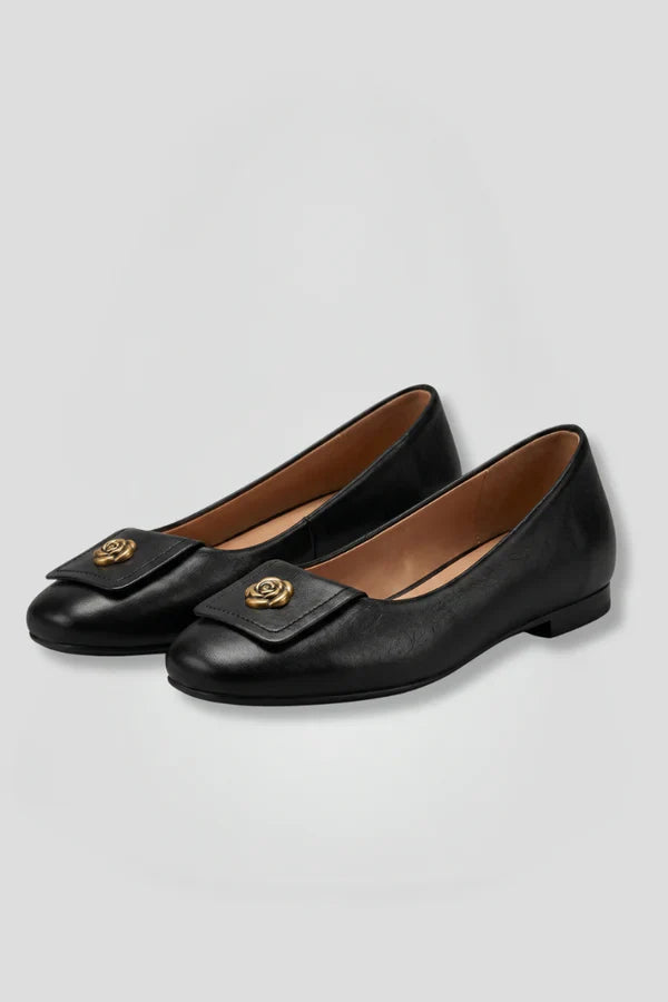 Black Slip-On Flat Shoes with Decorative Detail