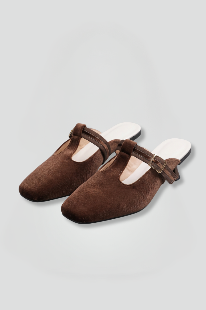 Coffee Brown Leather T-Strap Flats for Everyday Elegance