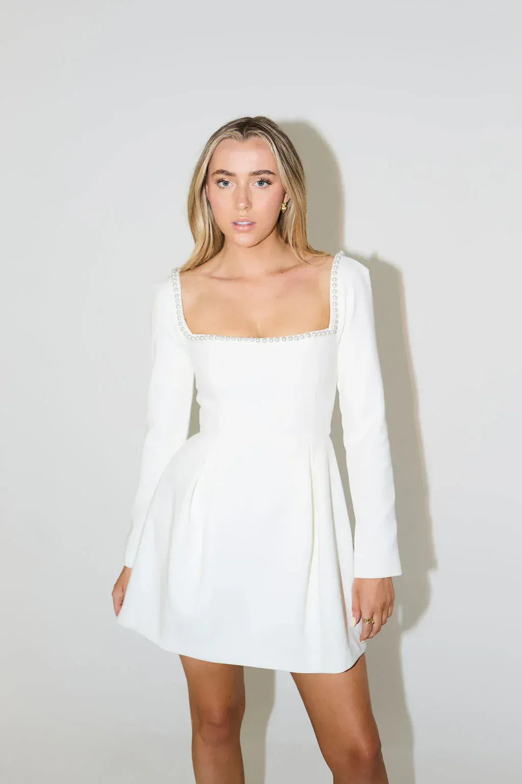Black Mini Dress with Pearl Trim - Elegant Fitted Cocktail Dress