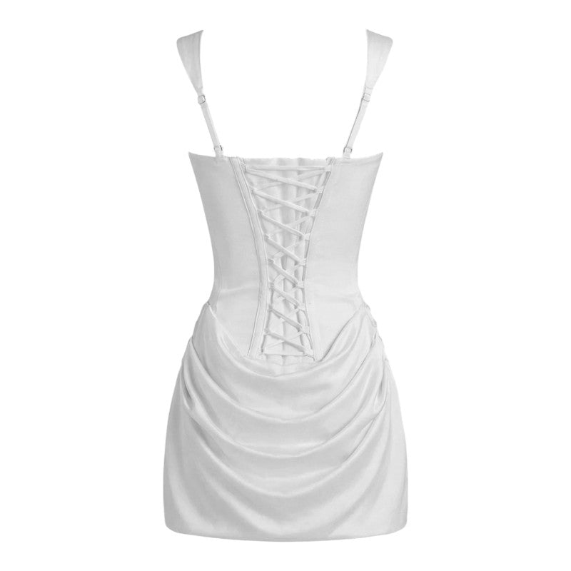 Black Lace Ruched Mini Dress – Square Neck Sleeveless