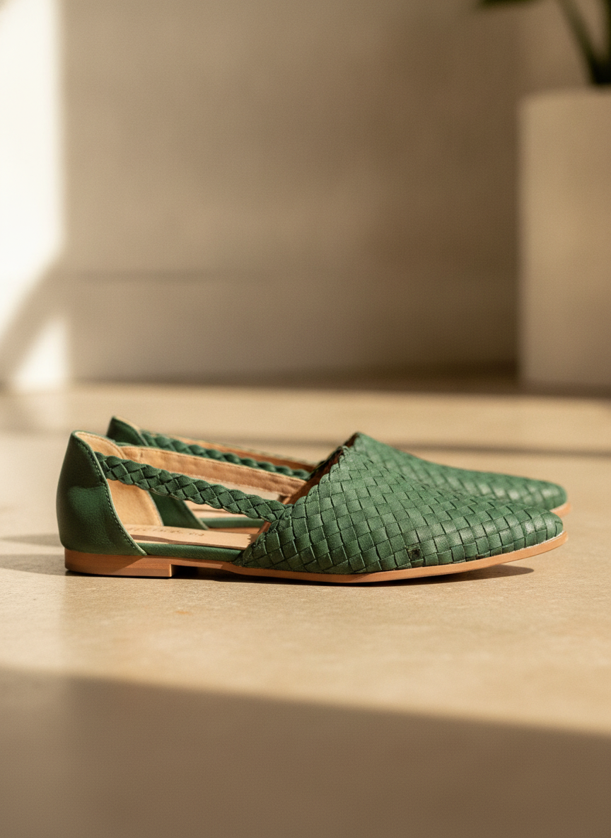 Dark Brown Woven Vegan Leather Ballet Flats for Women