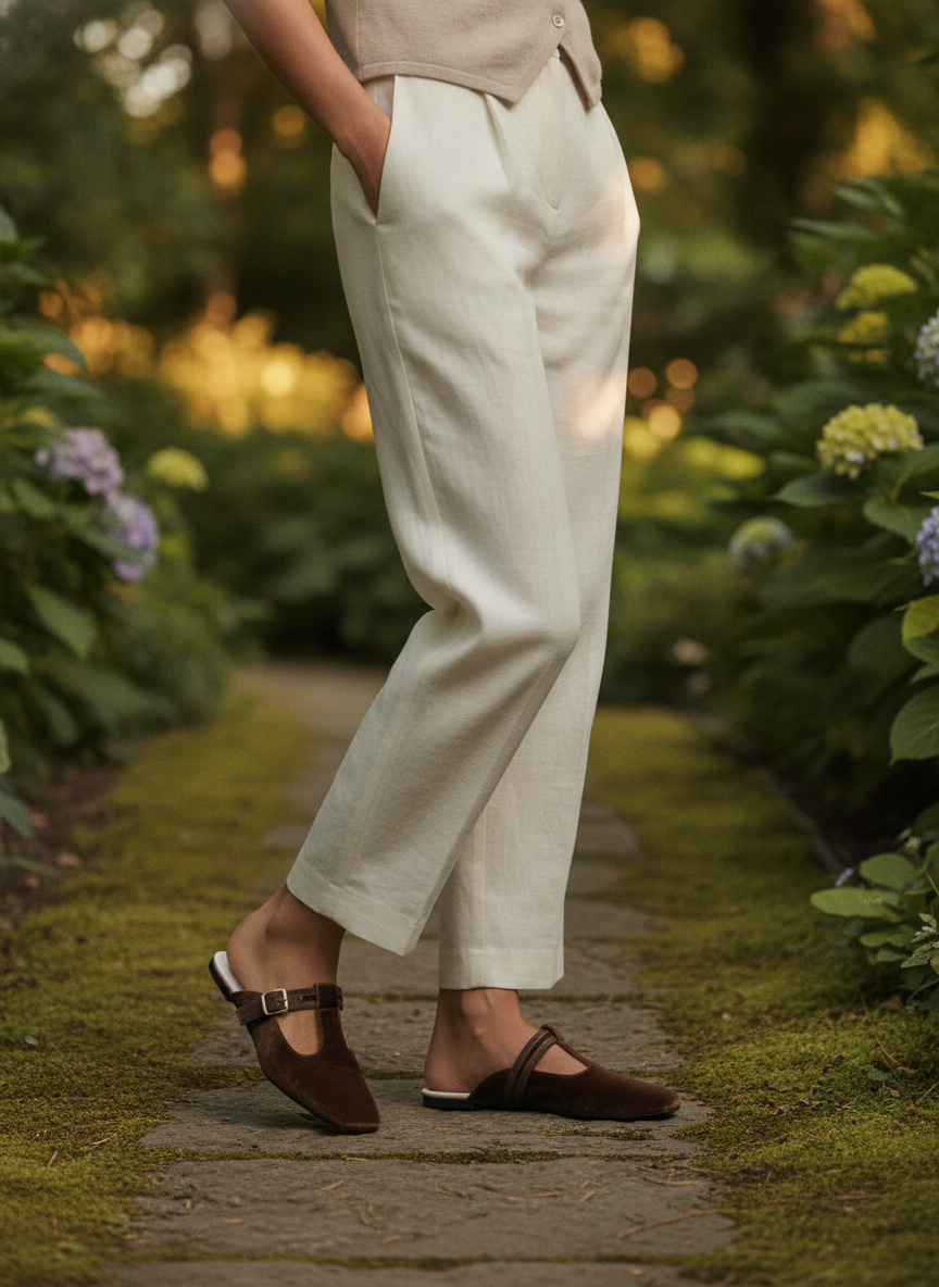 Coffee Brown Leather T-Strap Flats for Everyday Elegance
