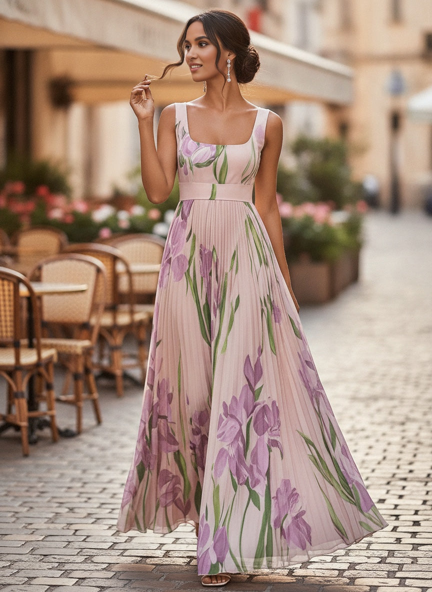 White Chiffon Maxi Dress - Sleeveless A-Line for Summer