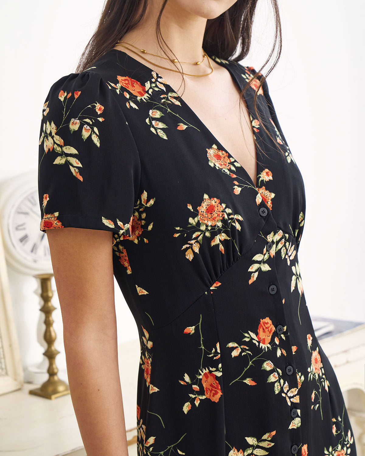Black Floral V-Neck Maxi Dress - Effortless Elegance