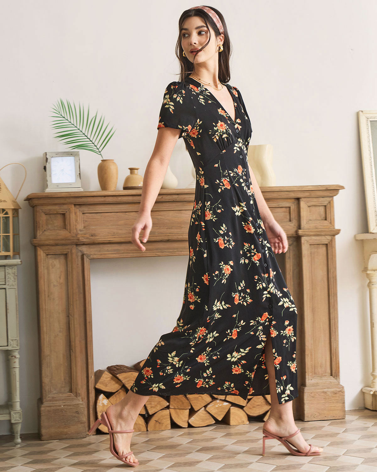 Black Floral V-Neck Maxi Dress - Effortless Elegance