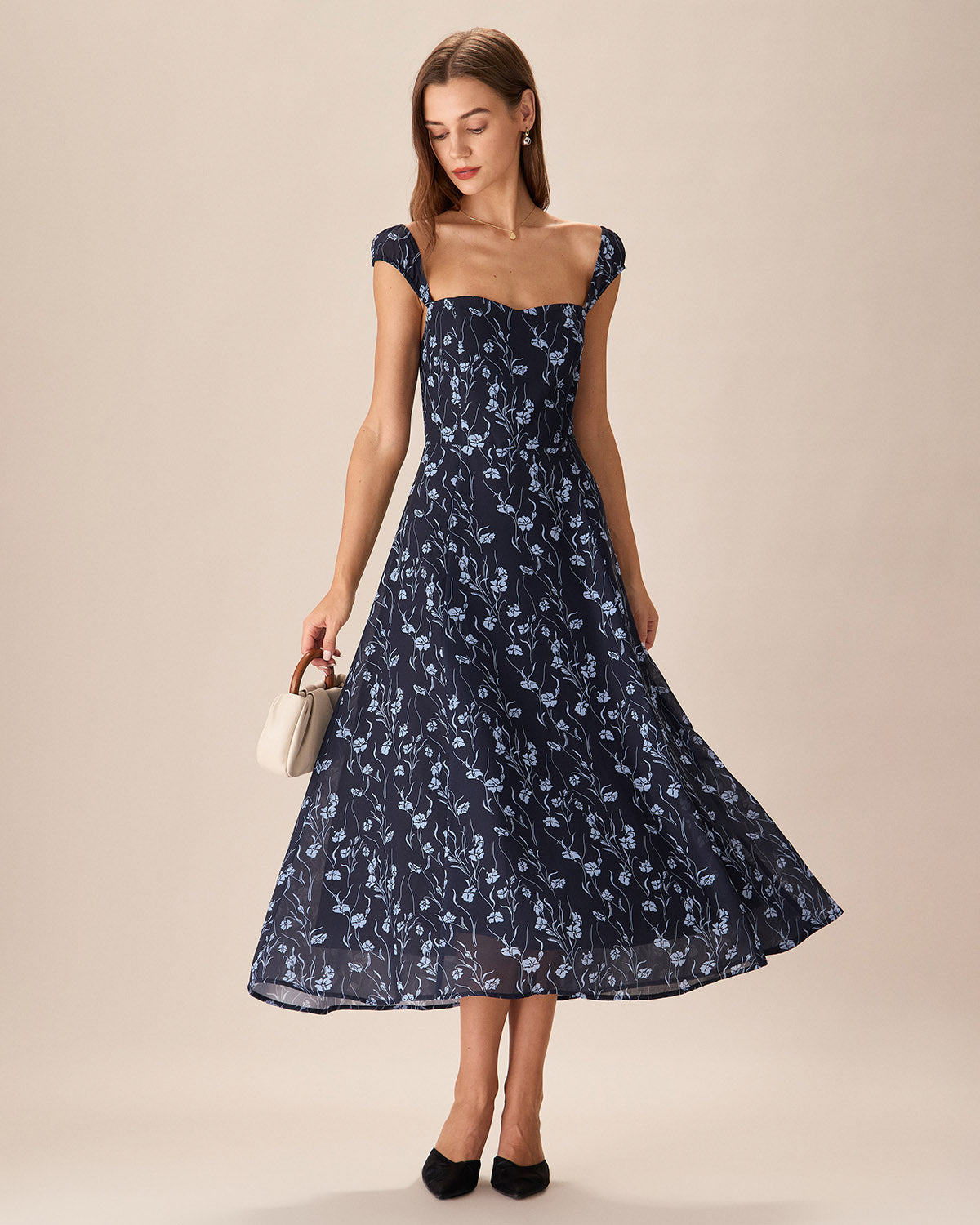 Navy Floral Midi Dress