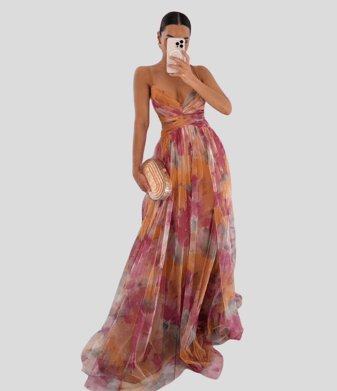 Floral Orange Maxi Dress - Ruffle Strap, Square Neck — Floral Orange
