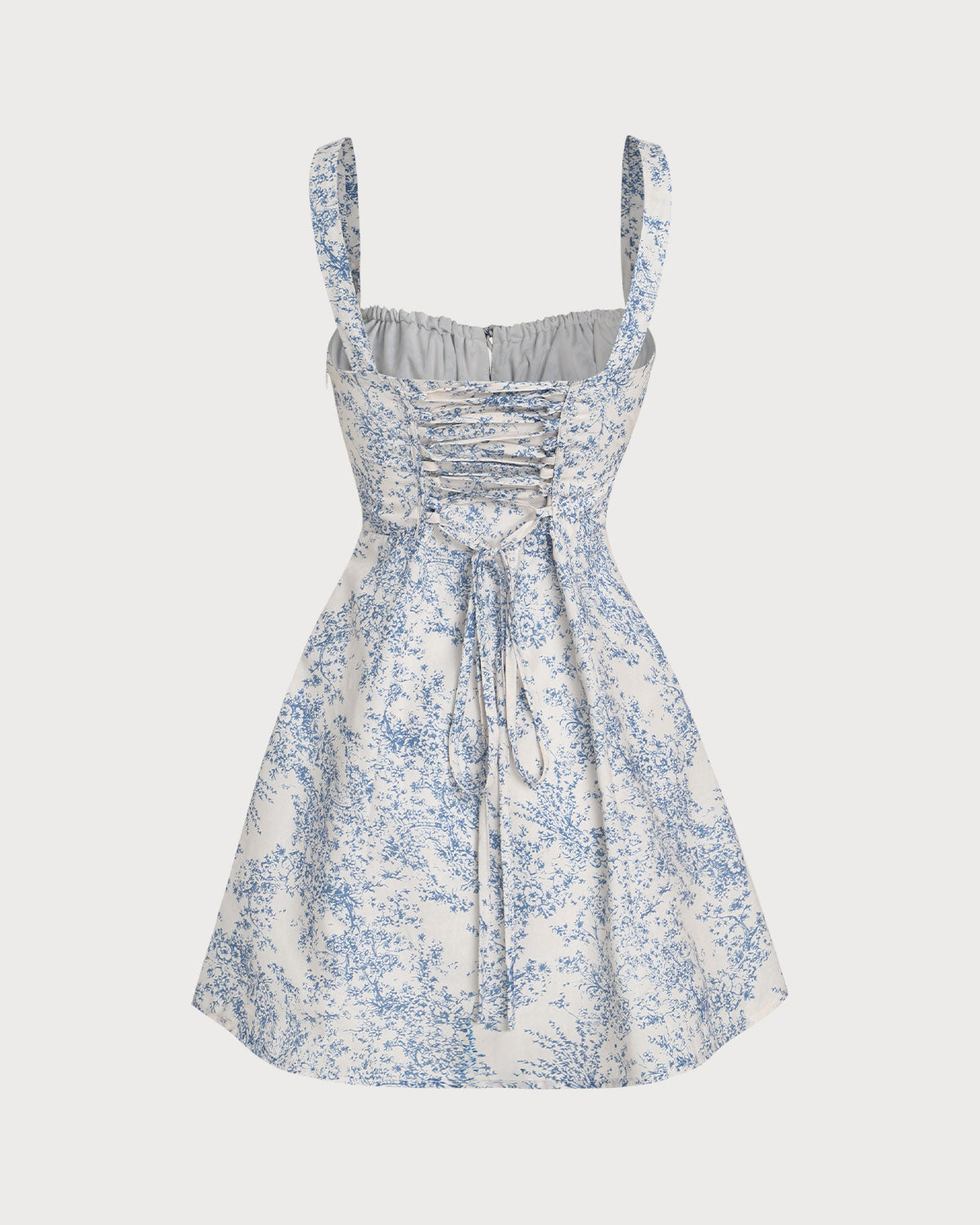 Blue Floral A-Line Slip Dress with Ruched Detail
