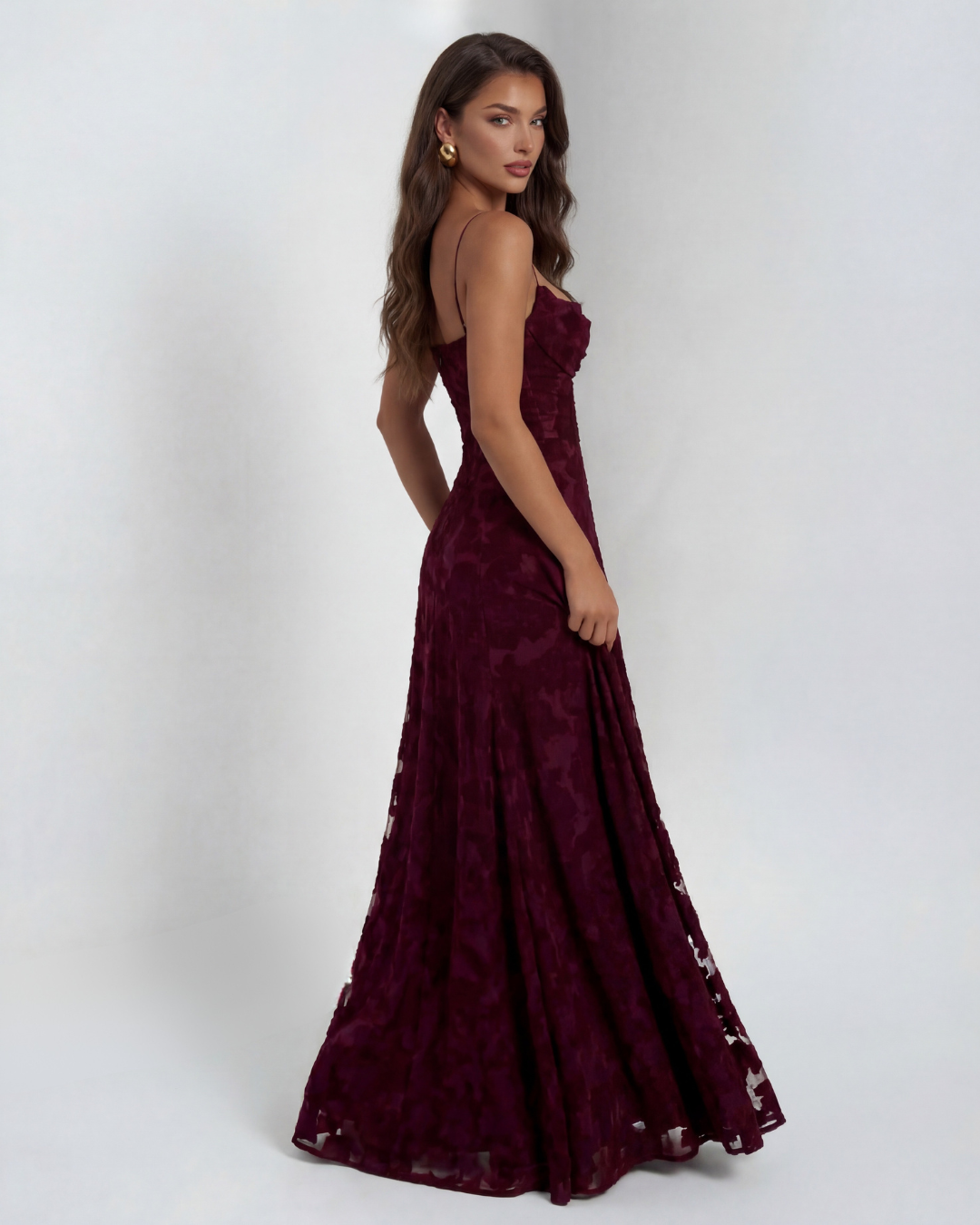 Pink Floral Lace Maxi Dress with Spaghetti Straps