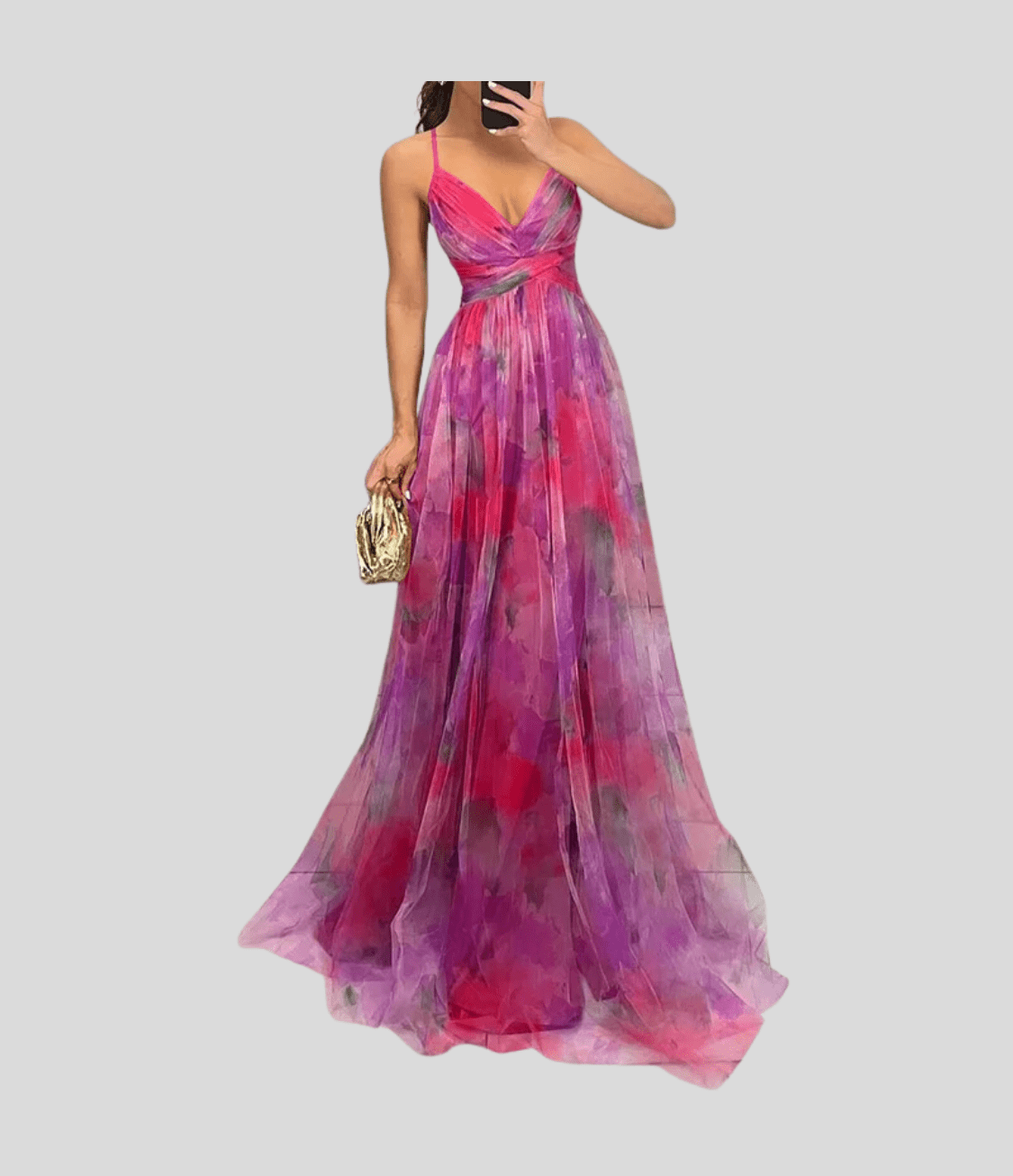 Floral Orange Maxi Dress - Ruffle Strap, Square Neck — Floral Pink