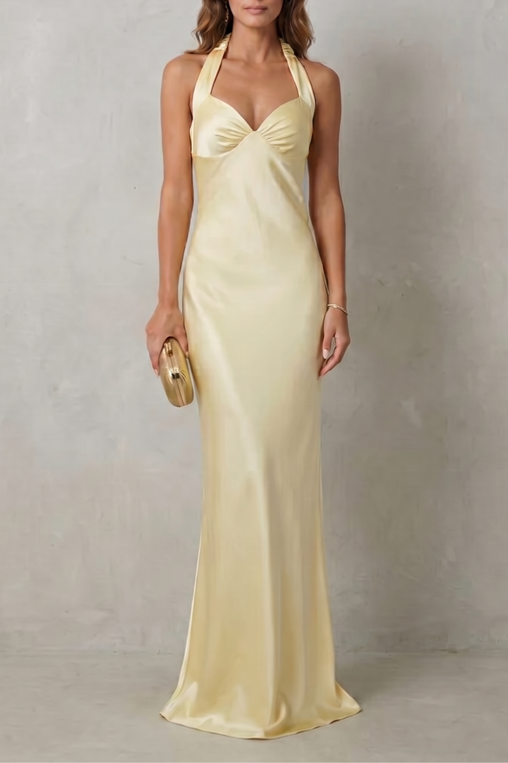 Yellow Off-Shoulder Satin Maxi Dress for Elegant Evenings — Yellow