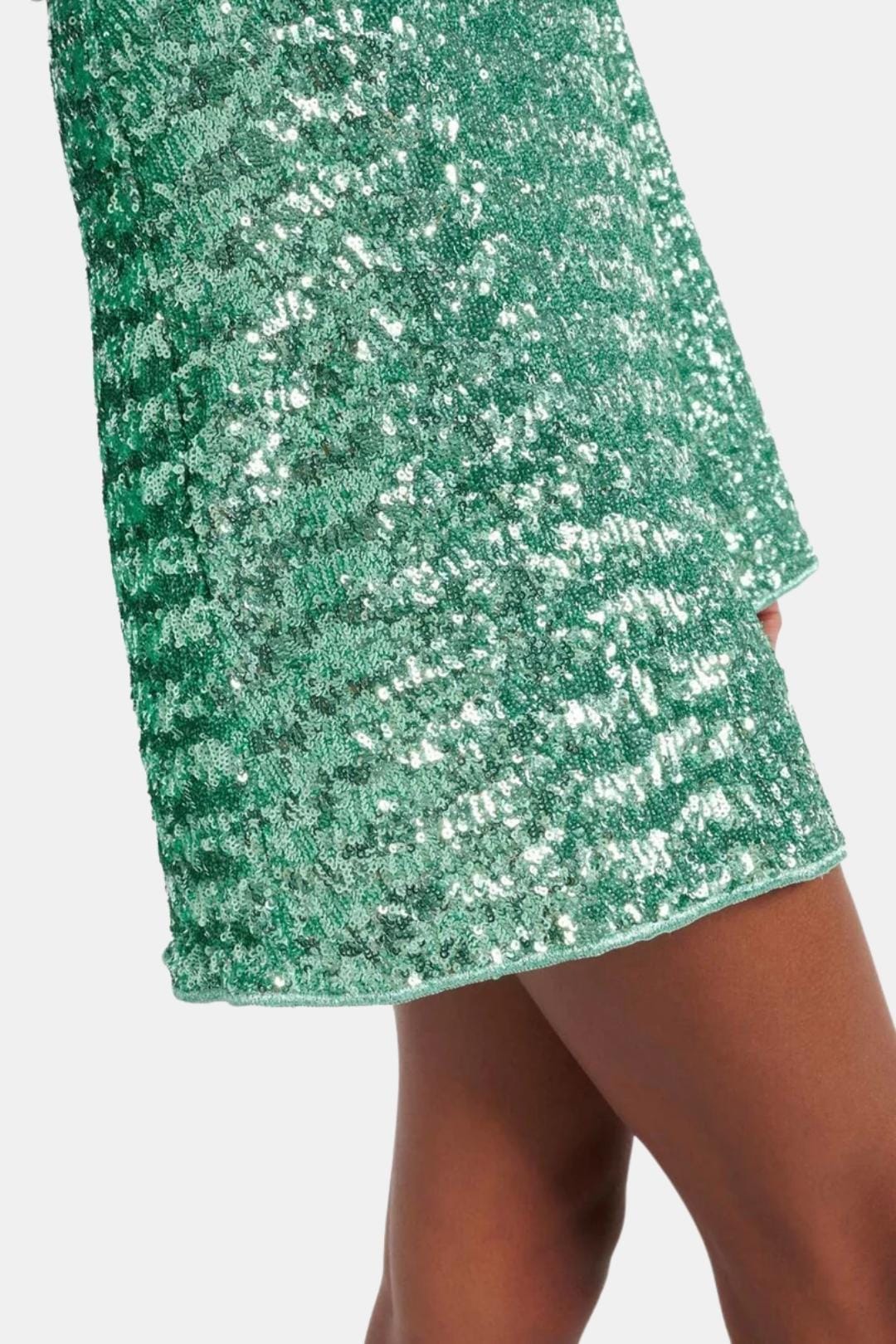 Green Sequin Mini Dress – Elegant V-Neck Long Sleeve